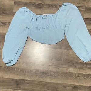 Blu Pepper Pale Blue Puff Sleeve Cropped Top
